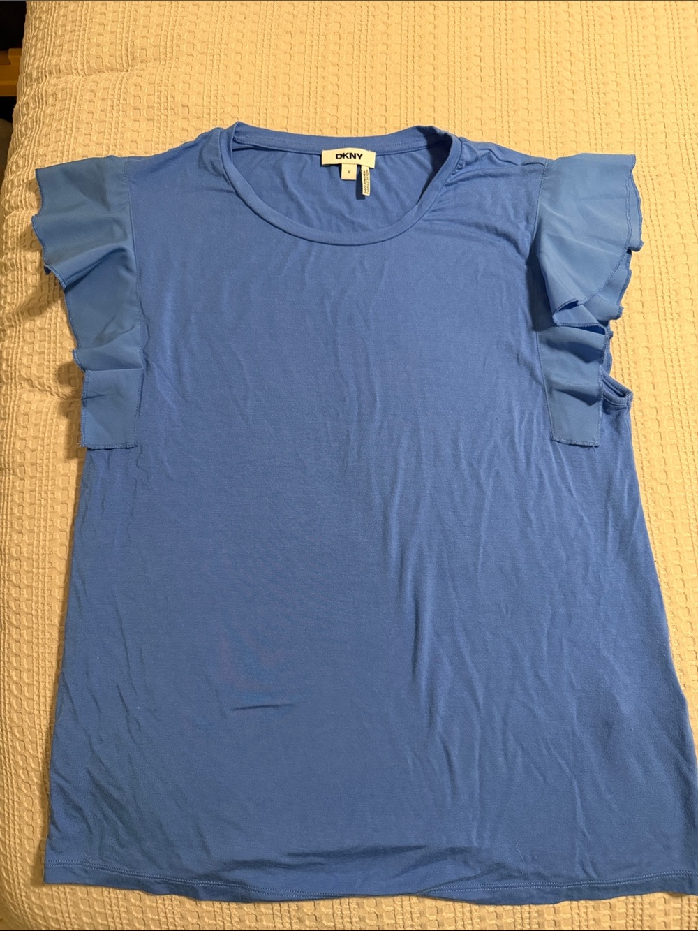 DKNY Blue Ruffle Sleeve Tank Top